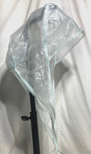 Vntg Unbranded Plastic tie Rain Wind Bonnet Hood Hair Cap. Light Blue. 1 Pc.