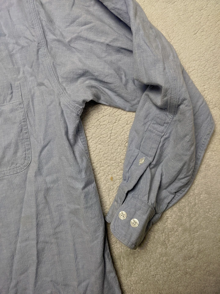 Northern Isles Mens M 15.5 Blue Chambray Button Irish Logo Button Shirt - Image 2 of 4