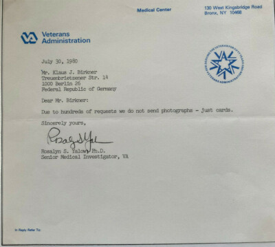 Rosalyn Yalow  - Nobelpreis Medizin  1977  - original Autogramm