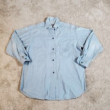 Vintage Calvin Klein Denim Shirt Mens Blue Long Sleeve Button Up Front Pocket M