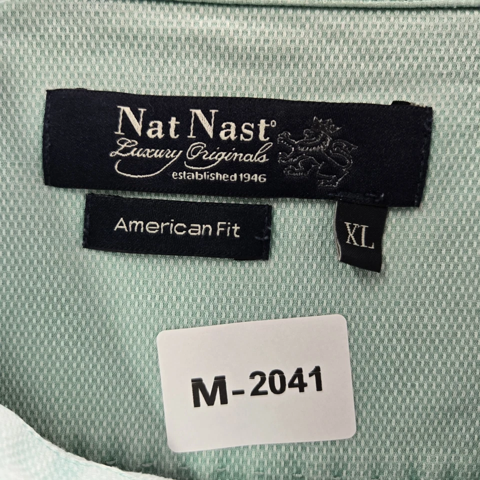 Camisa con botones Nat Nast para hombre XL verde algodón seda manga corta calce americano Foto 2 de 4
