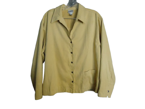 Chicos Faux Suede Crop Button Up Long Sleeve Shirt Size 2 Camel Brown Super Soft