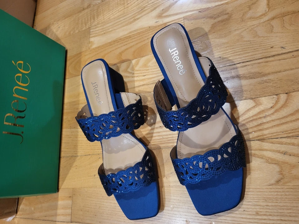 J. Renee Keetana Womens Pump Heeled Sandals Navy Satin/Stones Size 10 M - Image 3 of 4
