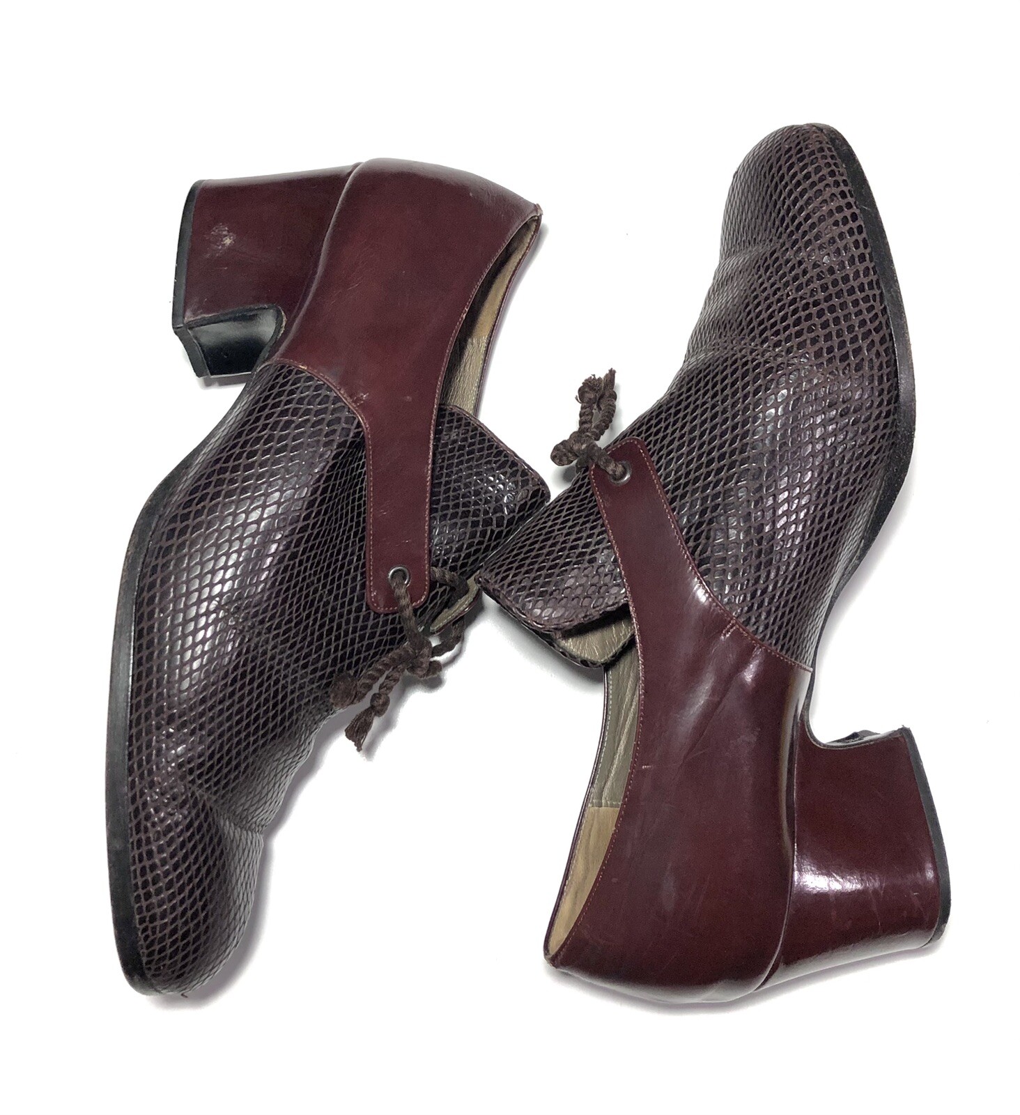 Vintage YSL Yves Saint Laurent décolleté Oxford stringate 9 5 M rosso marrone pelle testurizzata