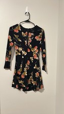 Reformation Black Floral Flower Long Sleeve Mini Dress Lightweight Feminine SzXS