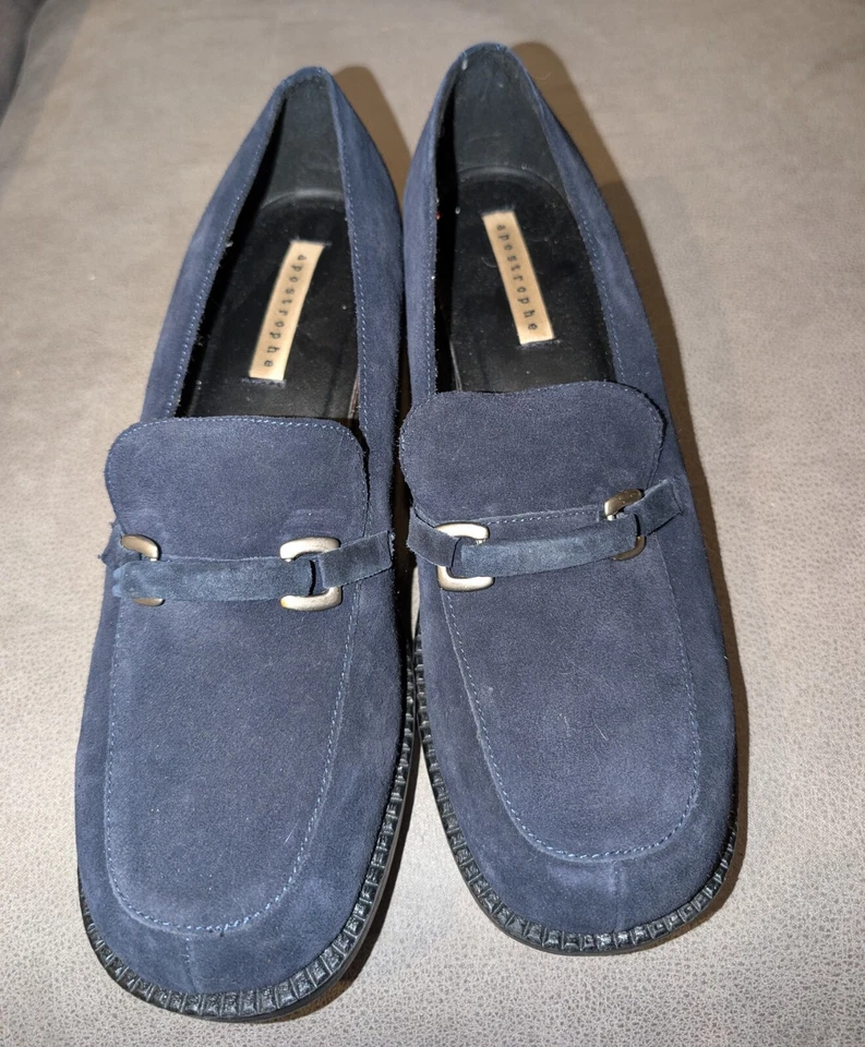 Mocasines Apostrophe Azul Gamuza Hebilla Con Tacón Bloque Talla 10M Foto 2 de 4