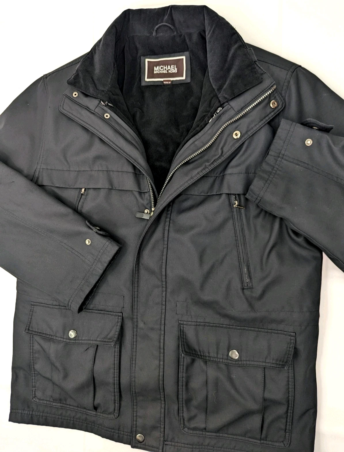 Michael Kors Field Jacket w Removable Felt Insulate Liner, Men L, Black Utility