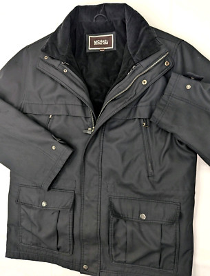 Michael Kors Field Jacket w Removable Felt Insulate Liner, Men L, Black Utility