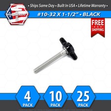 10-32 x 1-1/2" Thumb Screw Stainless Steel - Black Tee / Wing Knob - USA