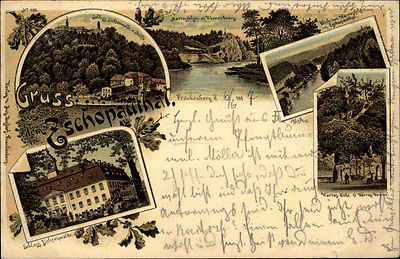 1897 Litho-AK Gruss aus dem Zschopau-Tal Schloss Lichtenwalde Frankenberg Eiche