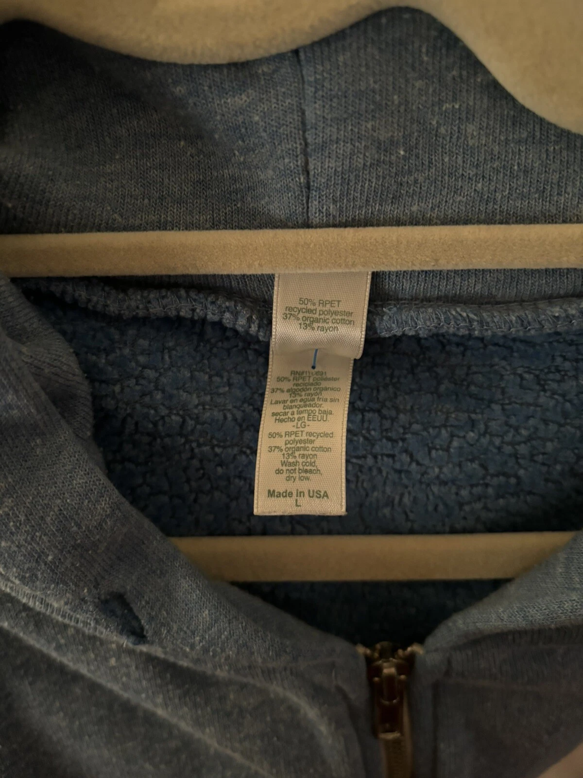 VETEMENTS Felpa con cappuccio blu Farmer's Market gallo da uomo taglia L con cerniera e tasche complete