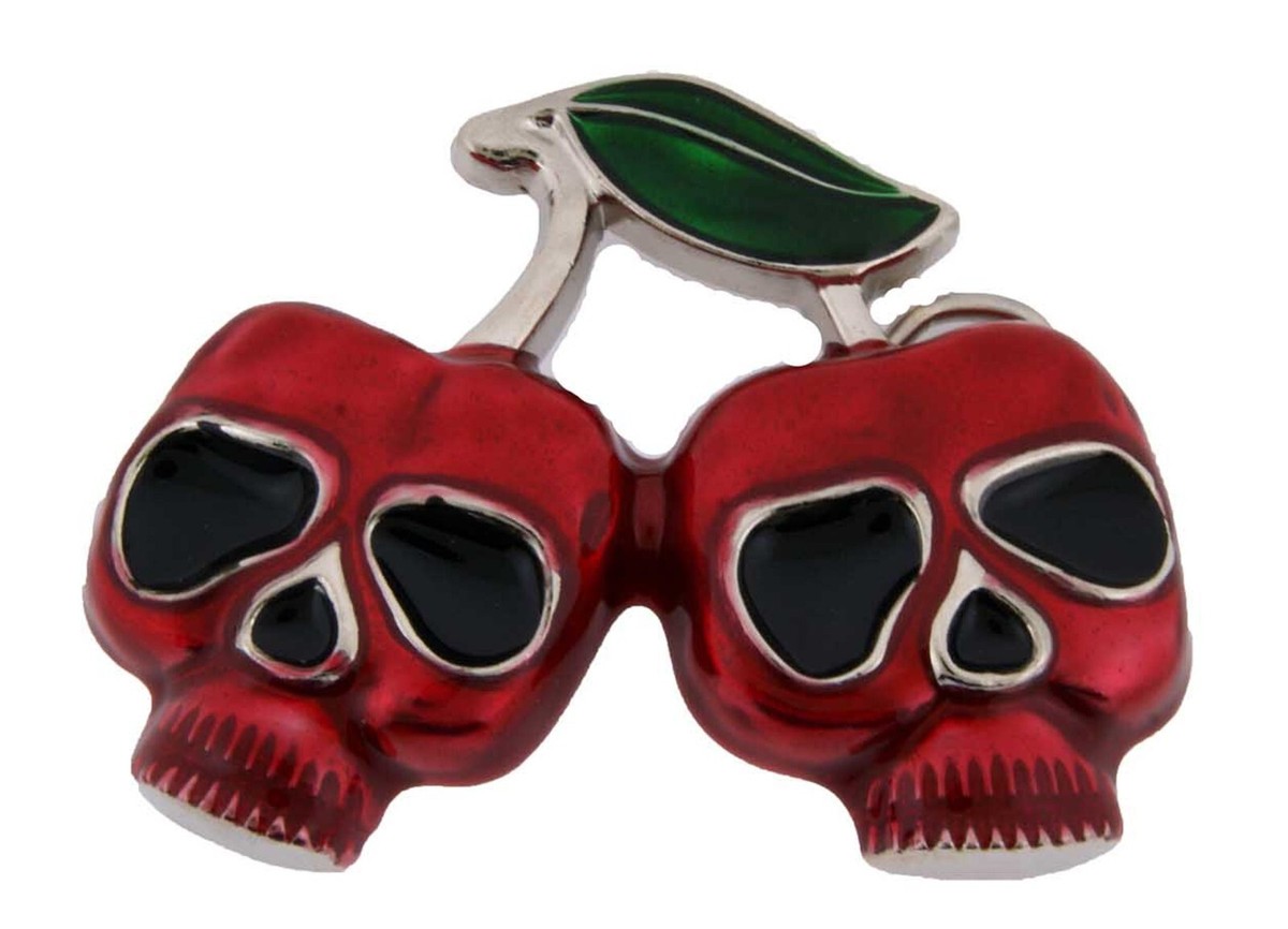 Cherry Cherries On Skulls Belt Buckle Skeleton Men Women Red Metal