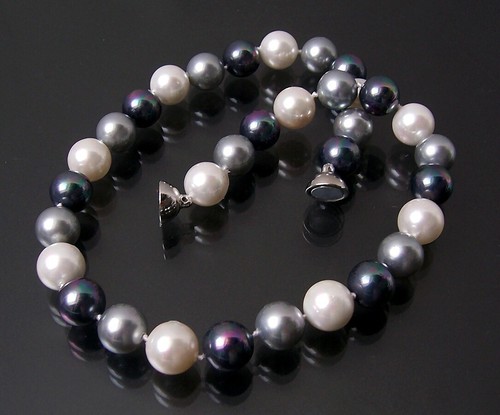 Perlenkette Perlen Armband Ohrringe Muschelkernperlen Schmuck Set Hochzeit VS7# - Bild 32 von 99