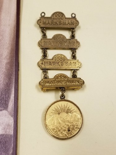 Indian War Era New York National Guard Marksman Medal Group Ladder Badge & Image - Picture 4 of 12