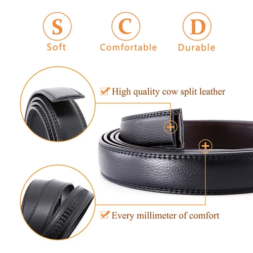 Men's Leather Ratchet Belt Strap Only 30mm Replacement Belt without Buckle - Picture 17 of 36