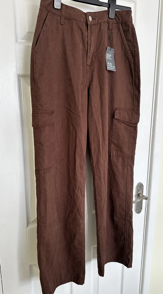 Nuevos con etiquetas Pantalones de Carga para Mujer Denim & Co Pierna Recta Interior Pierna 30" Marrón Reino Unido 10 Foto 3 de 4