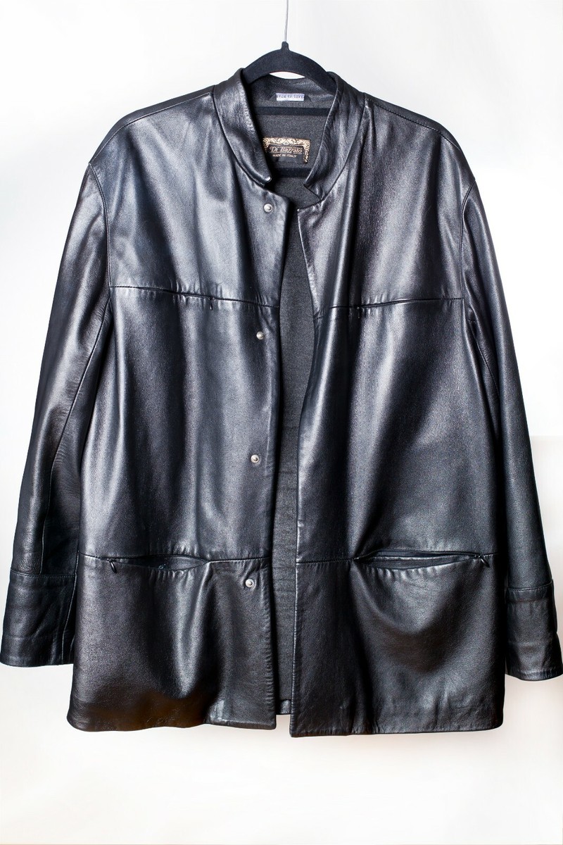 Di Bazzato Italy Black Luxurious Leather Men's Blazer Jacket Coat