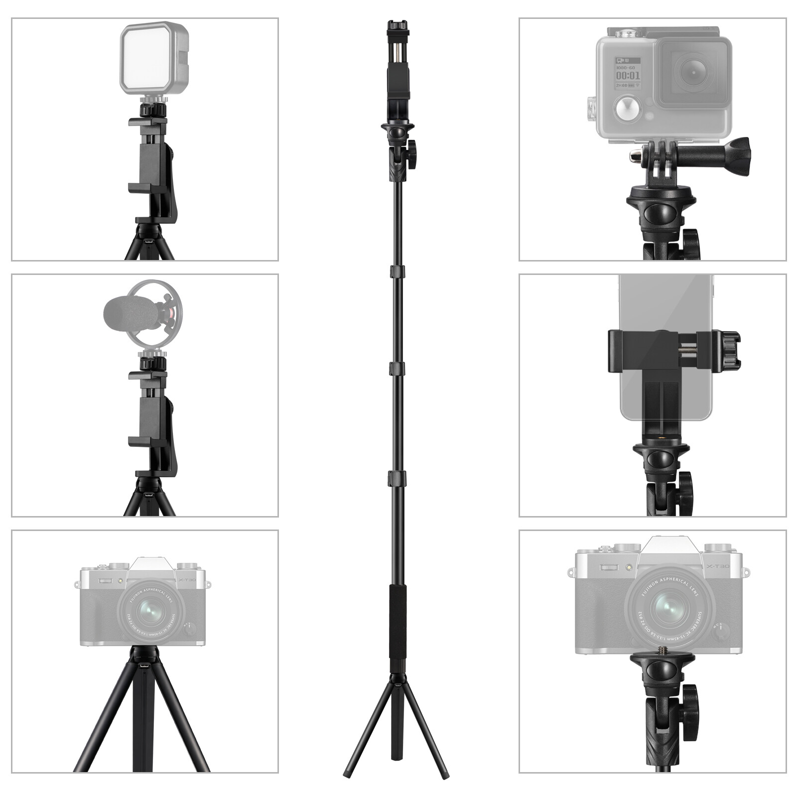 CAMOLO Aluminum 54 in Extendable Selfie Stick with Remote Shutter Camera Tripod