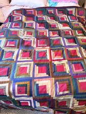 Vintage antique Log Cabin Quilt handmade 63 by 78