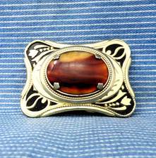 Western Scroll Cowboy Dress Belt Buckle Banded Agate Cowgirl Vtg 80s .GTA536