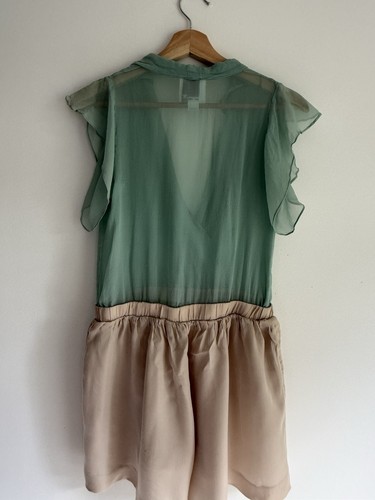 Aryn K 100% Silk Ruffle Romper Size S – Mint Green & Beige – Designer Summer - Picture 2 of 7