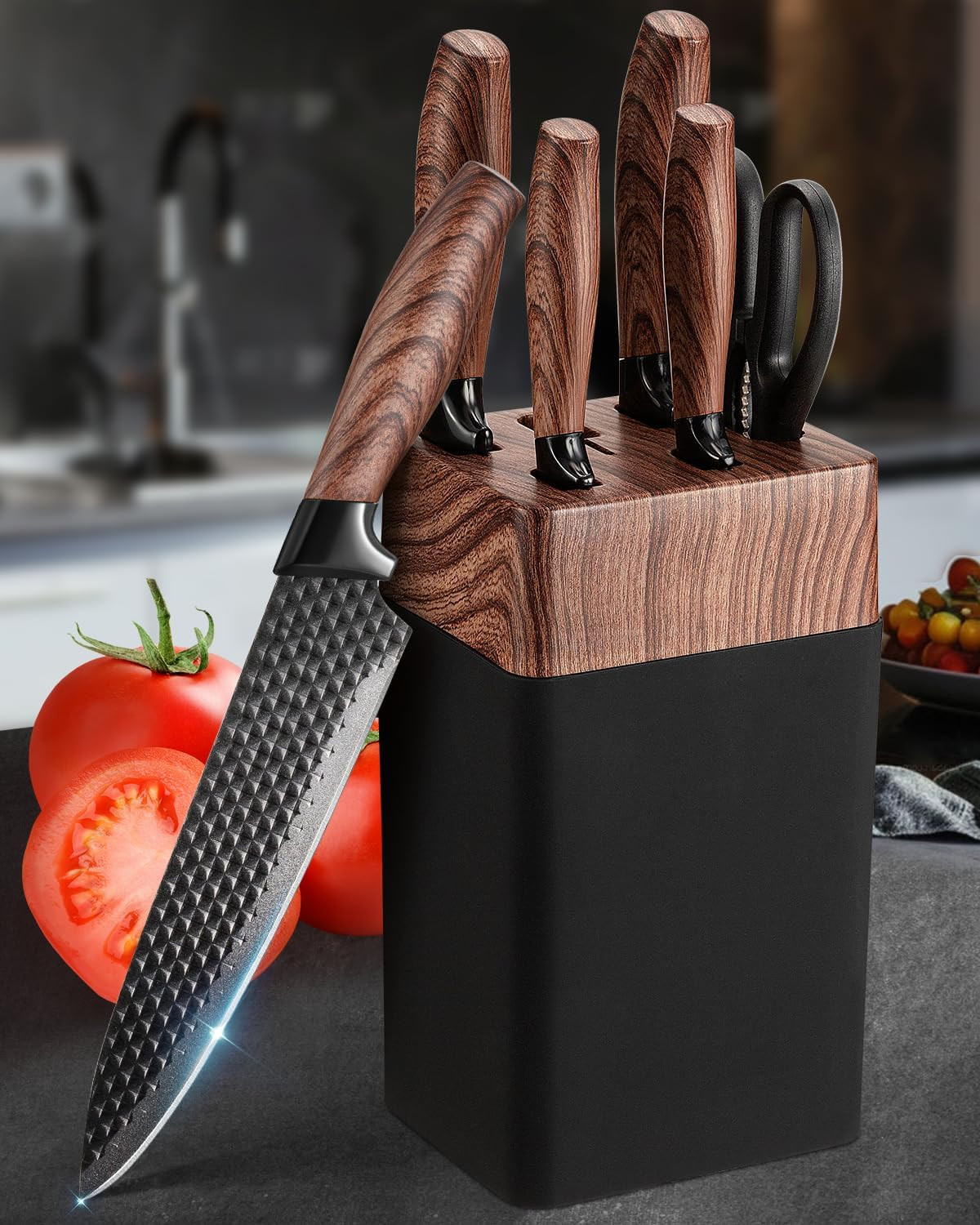 Blocco Coltelli da Cucina 7 Pezzi Acciaio Inox Manici Ergonomici