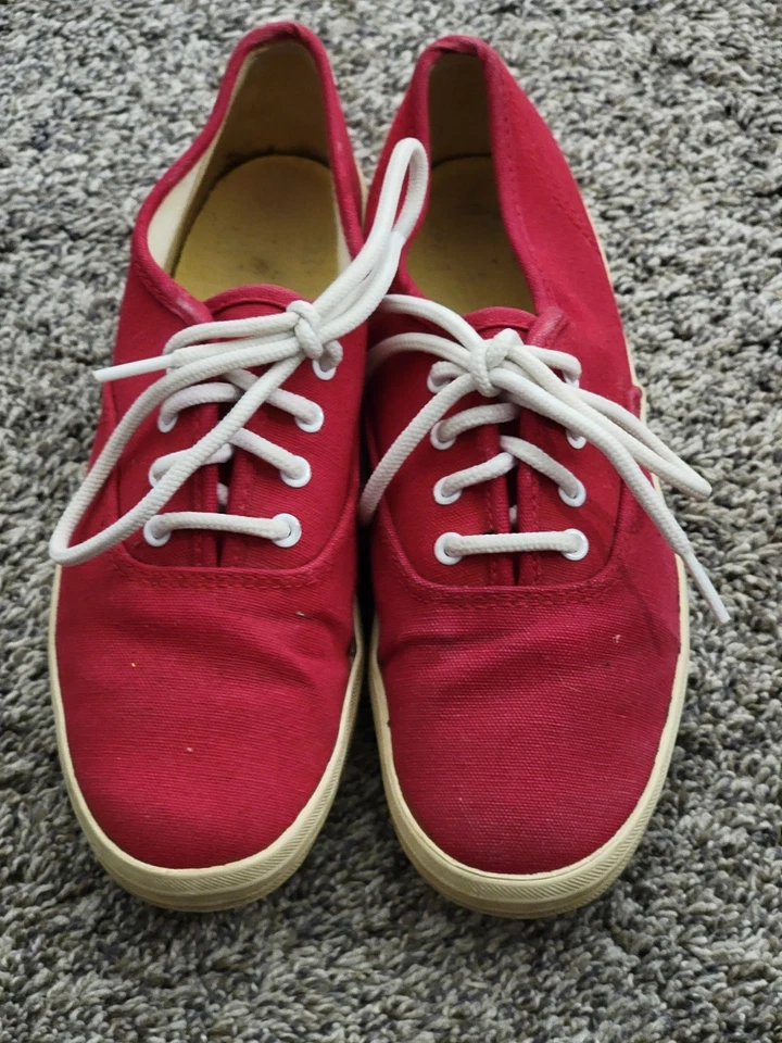 CHERRY RED KEDS Lona Años 70 Crepé Goma Suela Zapatos Tenis 7M Con Cordones Foto 3 de 4
