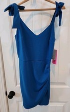Betsey Johnson Tie Strap Mini Dress Blue Party Cocktail Size 6 Stretch New