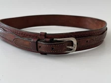 Texas Ranger BELT Mens Sz 32/34 Hand Stamped Tooled Leather Brown 1635 Vtg Rare
