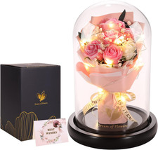 Mothers Day Rose Gifts, Flower Gifts for Women,Rose in Glass Dome with 2 Light M