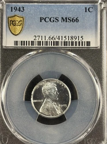 1943 Steel Wheat Cent PCGS MS66 Lincoln Penny WWII Steel Cent