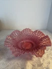 ANTIQUE FENTON CRANBERRY PINK OPALESCENT HOBNAIL CRIMPED RUFFLE BOWL NR
