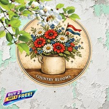 Americana Floral Metal Wall Decor Rustic Farmhouse Round Tin Sign 8x8
