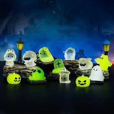 12Pcs Mini Halloween Glow in Dark Figures Ghost Pumpkin Bat Skull Decor