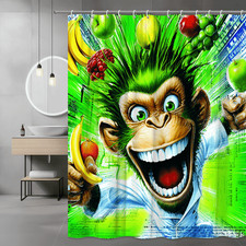 Funny Monkey Fruit Print Shower Curtain Green Banana Art