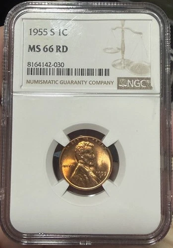 1955-S LINCOLN WHEAT CENT NGC MS 66 RD LAST S MINT #814-55