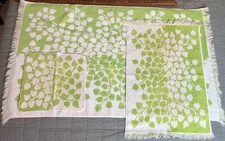 Vintage 3 Pc Bath Towel Set FIELDCREST Green Leaf MCM Mod Hand Towel Wash Cloth