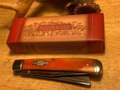 Rough Ryder Orange Smooth Bone Razor Trapper 4 1/8'' Pocket Knife RR073