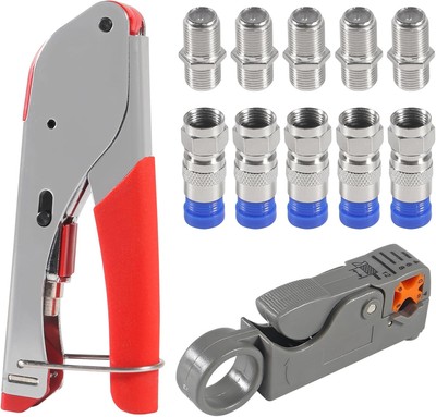 Coax Cable Crimper Tool Kit Coaxial Compression Fitting Wire Stripper... 