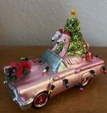 Brighten the Season "FLAMINGO'S PINK CONVERTABLE" Car Christmas Ornament NWT