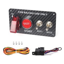 Carbon Fiber 12V 4 in 1 Ignition Switch Panel with Push Button Start Toggle S...