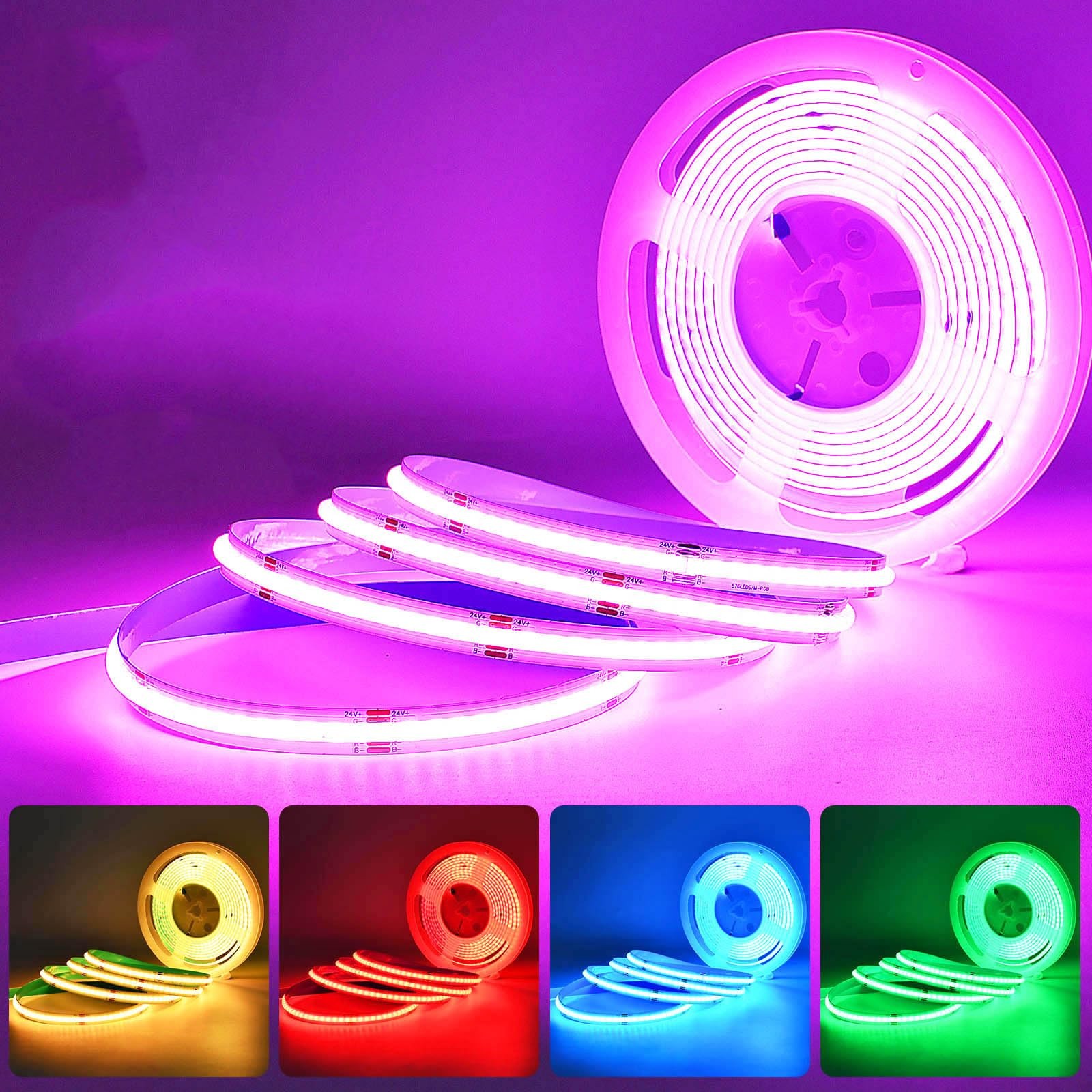 Bande lumineuse LED COB RGB 5m 576led/M 24V haute densité pour éclairage architectural