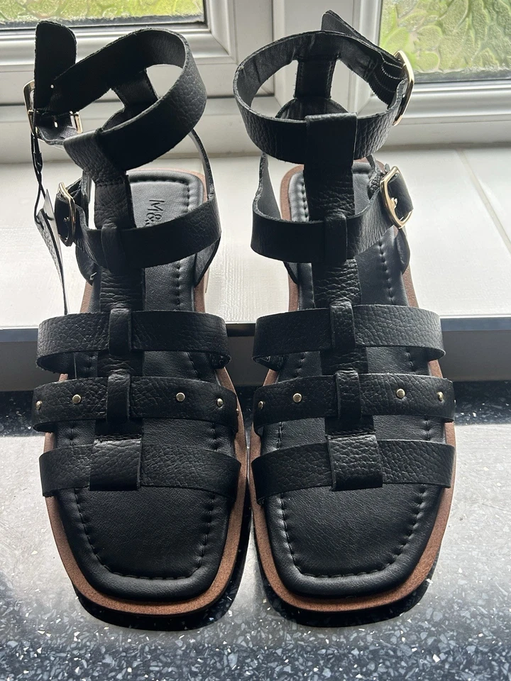 M&S Real Leather Gladiator-Style Sandals, Size 5 - Image 1 of 4