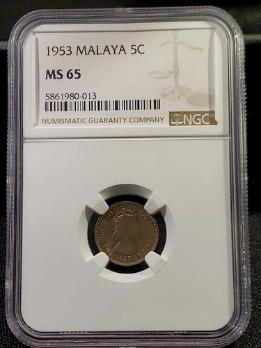 1953 MALAYA AND BRITISH NORTH BORNEO 5C CENTS Queen Elizabeth II NGC MS 65
