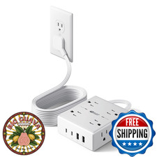 10Ft Extension Cord with Multiple Outlets, Flat Plug Surge Protector Power Strip