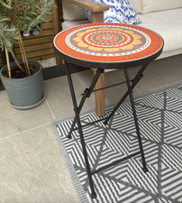 Round Bistro Table Small Folding Garden Mosaic Coffee Patio Metal Side Furniture