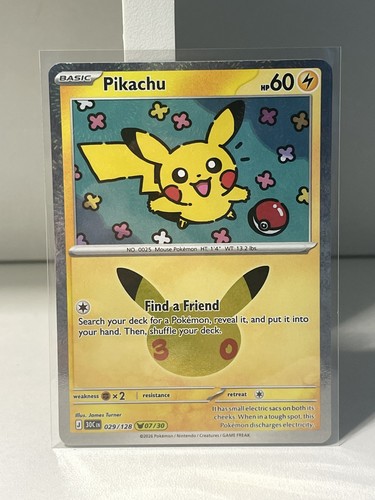 Pokemon 30th Celebrations Pikachu #29/128 Pikachu Holo #07/30 NM Foil