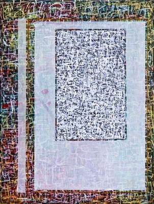 Original Abstract Painting 11x14 Ink Oil Canvas Layered Scroll Series Modern Wal