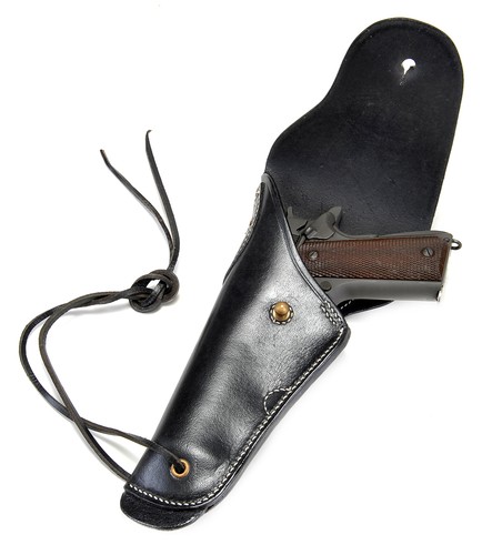 Black Leather US M1916 Colt 1911 .45 Holster Premium Drum Dyed Leather Left Hand - Picture 3 of 8