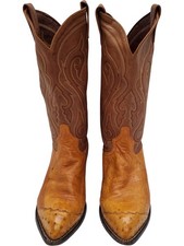 Tony Lama Western Boots Leather Embroidered Brown 8EE